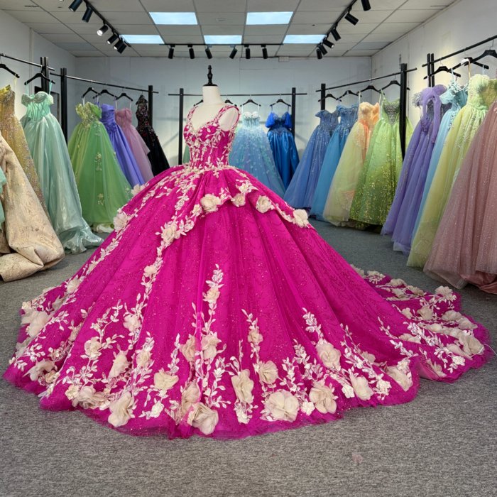 2025 Pink Quinceanera Dress Sweet 15 Quinceañera Flowers Vestidos De 15 Años Sequined Beading Lace Evening Party Dress 5925 - Image 5