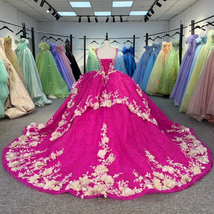 2025 Pink Quinceanera Dress Sweet 15 Quinceañera Flowers Vestidos De 15 Años Sequined Beading Lace Evening Party Dress 5925 - Image 2