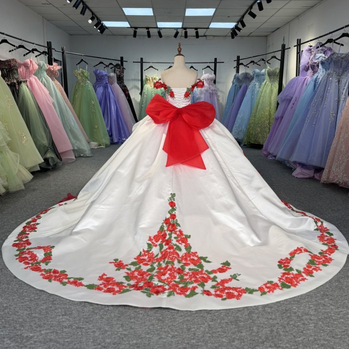 2025 Red White Quinceanera Dress Sweet 15 Quinceañera Flowers Vestidos De 15 Años Sequined Beading Lace Evening Party Dress 5986 - Image 2