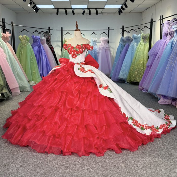 2025 Red White Quinceanera Dress Sweet 15 Quinceañera Flowers Vestidos De 15 Años Sequined Beading Lace Evening Party Dress 5986 - Image 5
