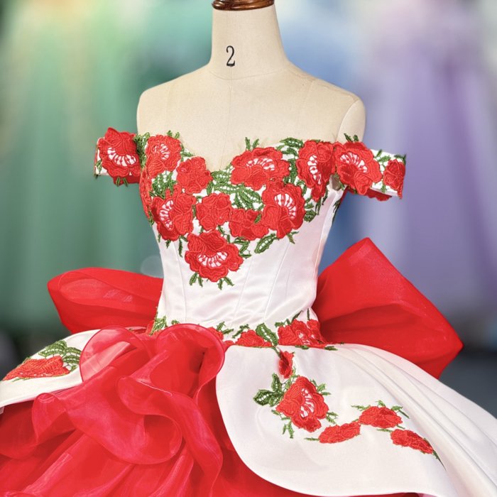 2025 Red White Quinceanera Dress Sweet 15 Quinceañera Flowers Vestidos De 15 Años Sequined Beading Lace Evening Party Dress 5986 - Image 3