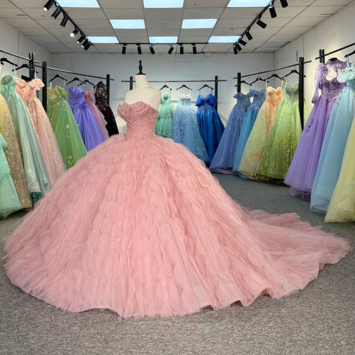 2025 Pink Quinceanera Dress Sweet 15 Strapless Quinceañera Flowers Vestidos De 15 Años Sequined Beading Lace Evening Party Dress 6845 - Image 5