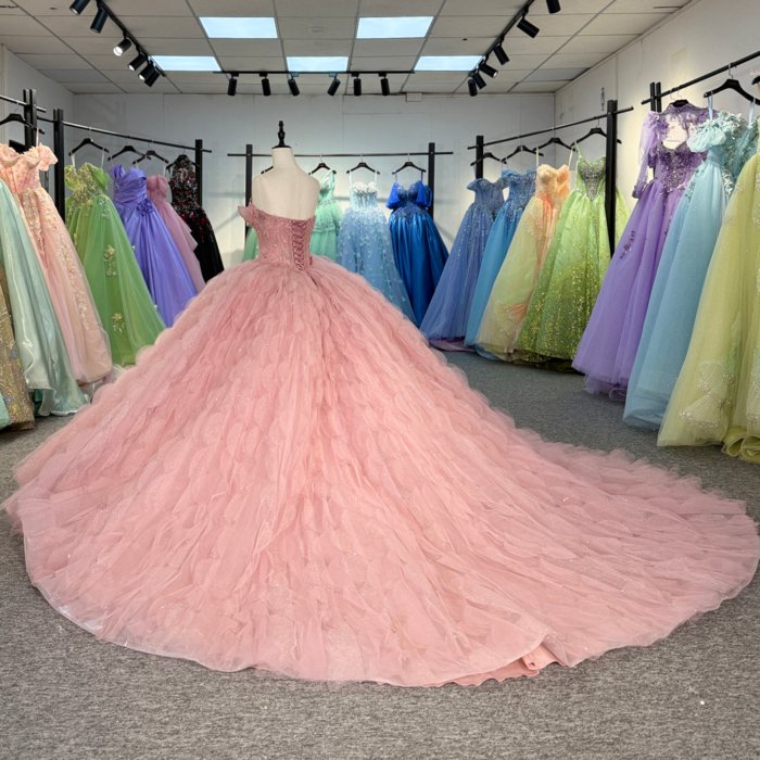 2025 Pink Quinceanera Dress Sweet 15 Strapless Quinceañera Flowers Vestidos De 15 Años Sequined Beading Lace Evening Party Dress 6845 - Image 6