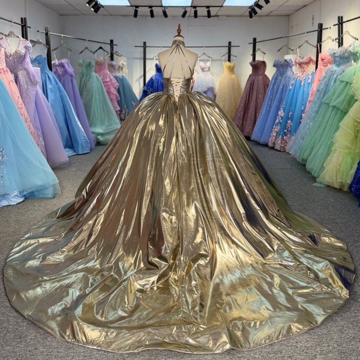 2025 Gold Quinceanera Dress Sweet 15 Quinceañera Flowers Vestidos De 15 Años Sequined Beading Lace Evening Party Dress 6895 - Image 2
