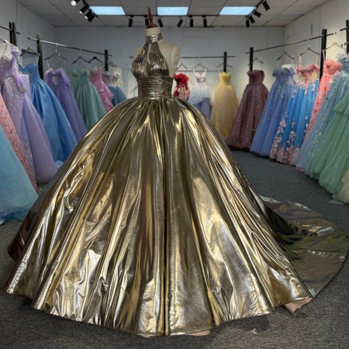 2025 Gold Quinceanera Dress Sweet 15 Quinceañera Flowers Vestidos De 15 Años Sequined Beading Lace Evening Party Dress 6895 - Image 5