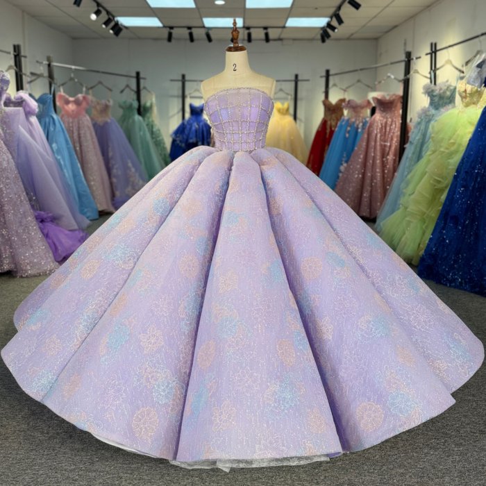 2025 Lilac Quinceanera Dress Sweet 15 Purple Quinceañera Flowers Vestidos De 15 Años Sequined Beading Lace Evening Party Dress 6914