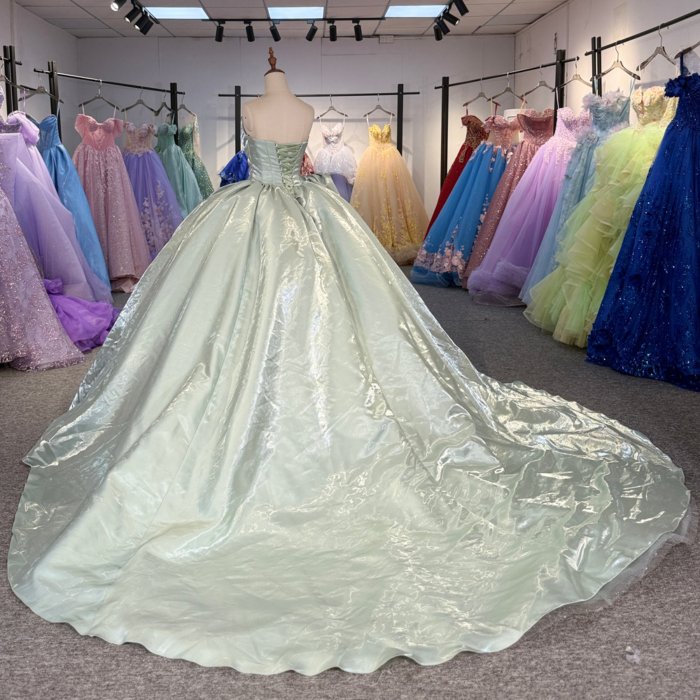 2025 Sage Green Quinceanera Dress Sweet 15 Quinceañera Flowers Vestidos De 15 Años Sequined Beading Lace Evening Party Dress 6915 - Image 6