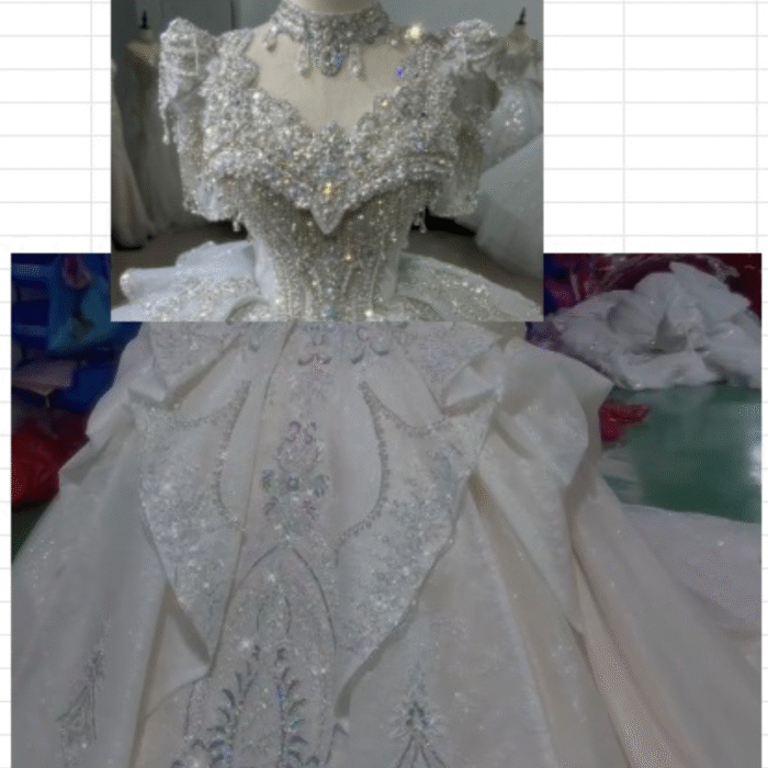 Retro Lace Princess Wedding Beading Ball Gown Official Wedding Dress White With Short Sleeve Tassels XS89 (Customer Link - Champagne Detachable Train)