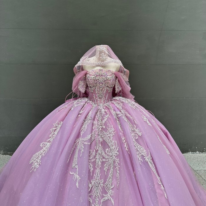 2025 Purple Quinceanera Dress Strapless Sweet 15 Quinceañera Flowers Vestidos De 15 Años Sequined Beading Lace Evening Party Dress MW62 - Image 3