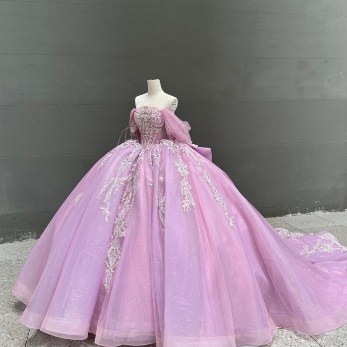 2025 Purple Quinceanera Dress Strapless Sweet 15 Quinceañera Flowers Vestidos De 15 Años Sequined Beading Lace Evening Party Dress MW62 - Image 6