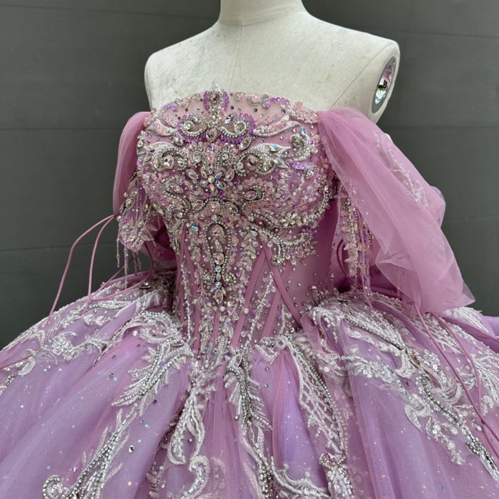 2025 Purple Quinceanera Dress Strapless Sweet 15 Quinceañera Flowers Vestidos De 15 Años Sequined Beading Lace Evening Party Dress MW62 - Image 5
