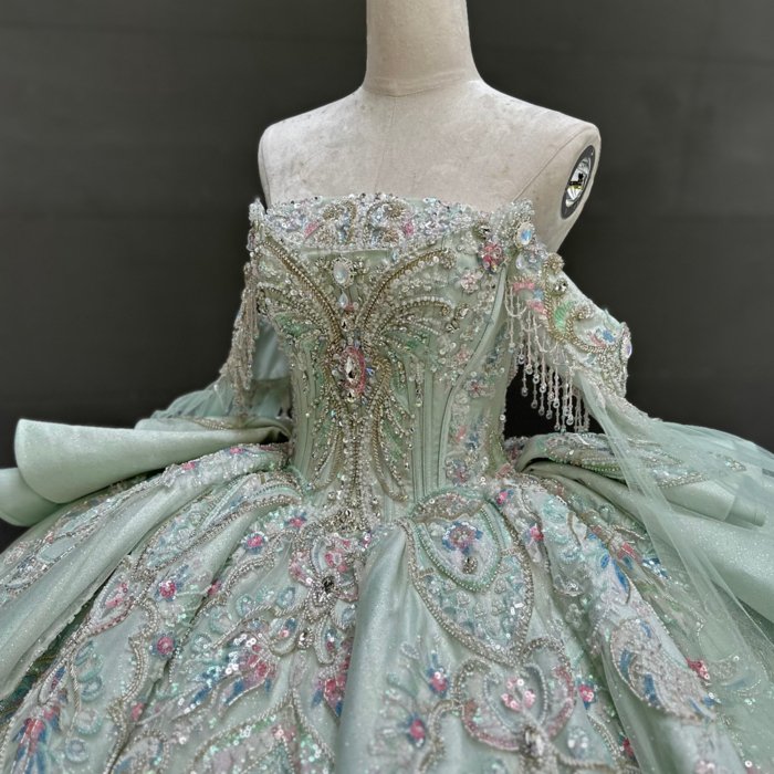2025 Sage Green Luxury Quinceanera Dress Sweet 15 Quinceañera Flowers Vestidos De 15 Años Sequined Beading Lace Evening Party Dress MW66 (Customer Link - 50% Deposit) - Image 3