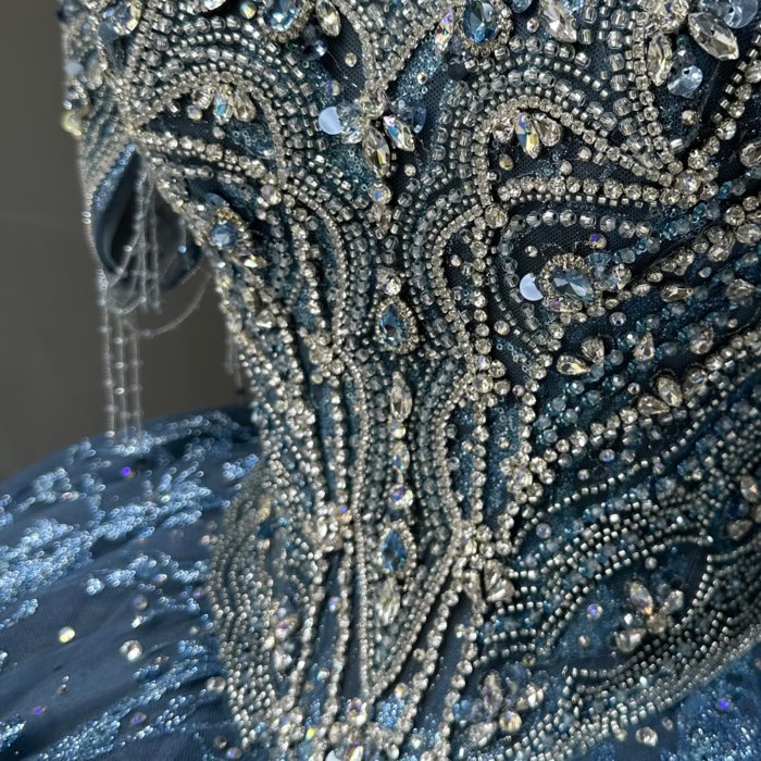 2025 Dark Blue Off Shoulder Quinceanera Dress Sweet 15 Quinceañera Flowers Vestidos De 15 Años Sequined Beading Lace Evening Party Dress MW73 - Image 5