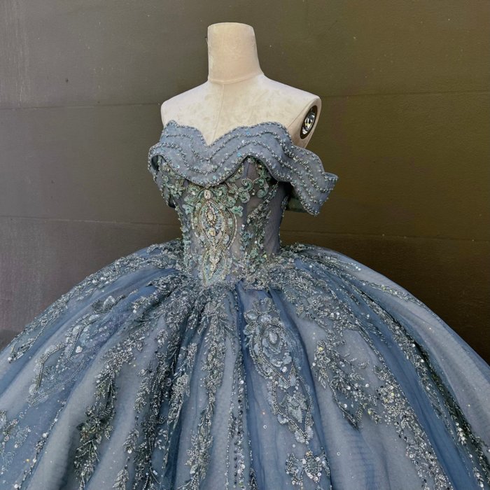 2025 Blue Quinceanera Dress Sweet 15 Quinceañera Flowers Vestidos De 15 Años Sequined Beading Lace Evening Party Dress MW75 - Image 6