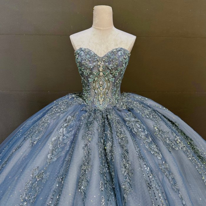 2025 Blue Quinceanera Dress Sweet 15 Quinceañera Flowers Vestidos De 15 Años Sequined Beading Lace Evening Party Dress MW75 - Image 4