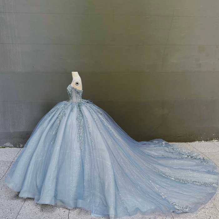 2025 Blue Quinceanera Dress Sweet 15 Quinceañera Flowers Vestidos De 15 Años Sequined Beading Lace Evening Party Dress MW75 - Image 5