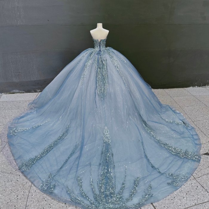 2025 Blue Quinceanera Dress Sweet 15 Quinceañera Flowers Vestidos De 15 Años Sequined Beading Lace Evening Party Dress MW75 - Image 2