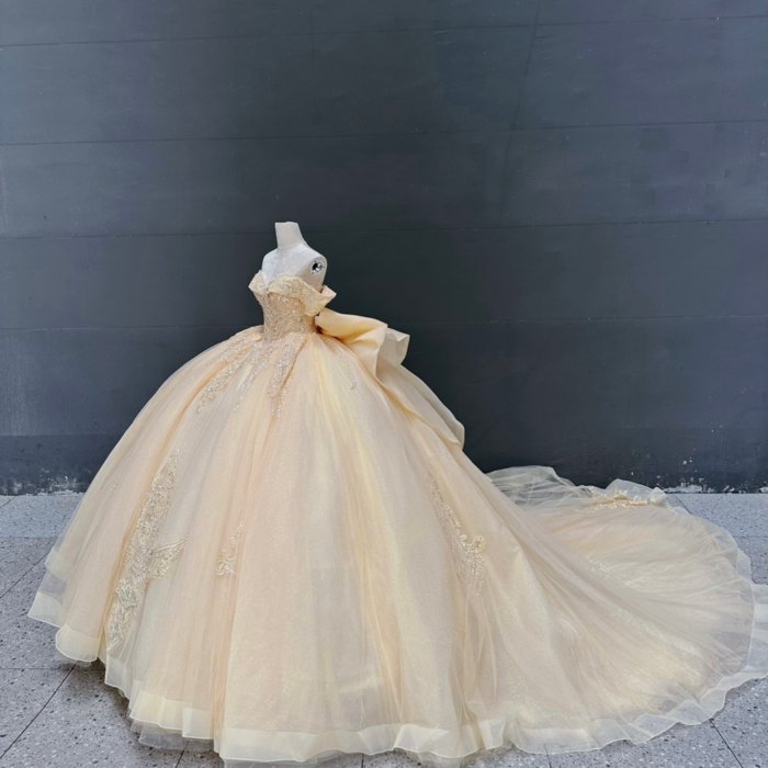2025 Gold Quinceanera Dress Sweet 15 Quinceañera Flowers Vestidos De 15 Años Sequined Beading Lace Evening Party Dress MW76 - Image 5