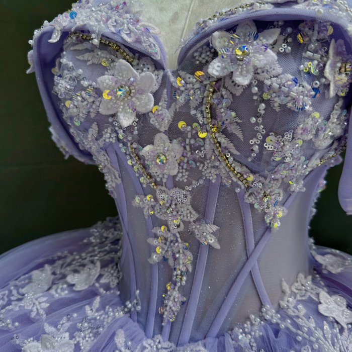 2025 Lilac Quinceanera Dress Sweet 15 Quinceañera Flowers Vestidos De 15 Años Sequined Beading Lace Purple Off Shoulder Evening Party Dress MW77 - Image 5