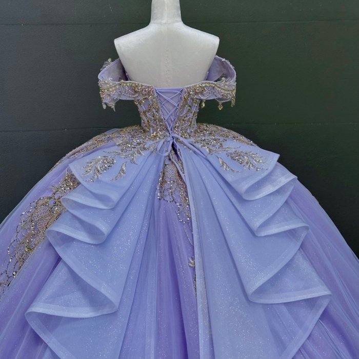 2025 Lilac Gold Quinceanera Dress Sweet 15 Purple Quinceañera Flowers Vestidos De 15 Años Sequined Beading Lace Evening Party Dress MW78 - Image 4