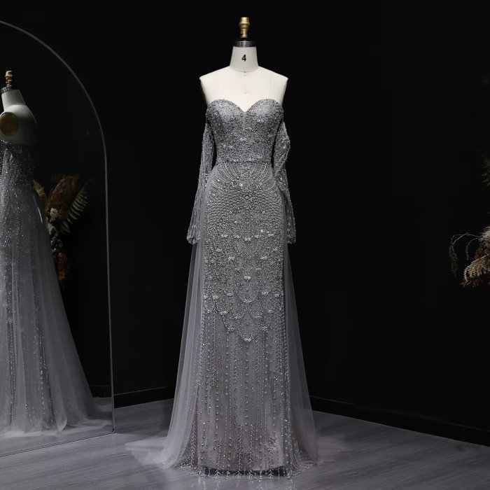 Luxury Gray Evening Dresses with Cape Fuchsia Crystal Gold Elegant Women Wedding Formal Party Gown (Customer Link) - Image 2