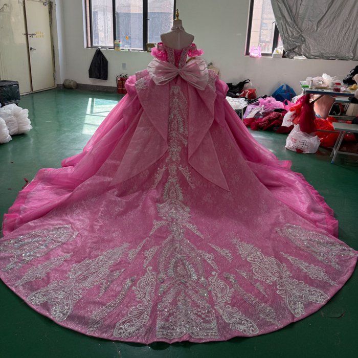 2025 Pink Quinceanera Dress Sweet 15 Quinceañera Flowers Vestidos De 15 Años Sequined Beading Lace Evening Party Dress  XXZ28 - Image 2