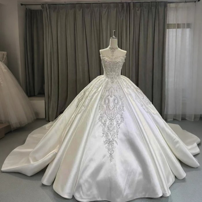 2025 Satin 3 in 1 Wedding Dress Elegant Bridal Gown Satin Vestidos De Novias Sequined Beading Lace Evening Party Dress OY10 - Image 2
