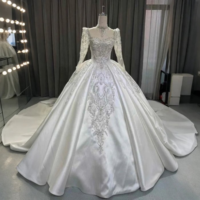 2025 Satin 3 in 1 Wedding Dress Elegant Bridal Gown Satin Vestidos De Novias Sequined Beading Lace Evening Party Dress OY10