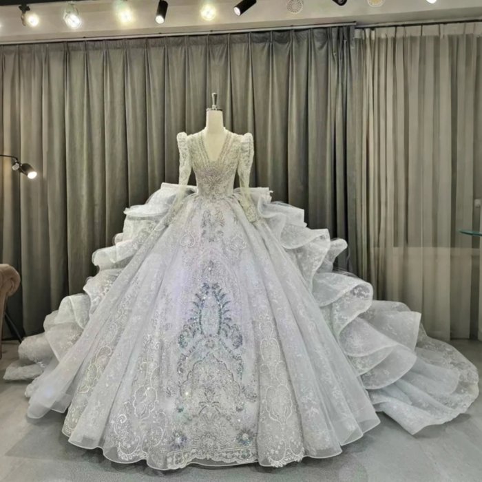 2025 Luxury Wedding Dress Elegant Bridal Gown Flowers Vestidos De Novias Sequined Long Sleeves Evening Party Dress OY11
