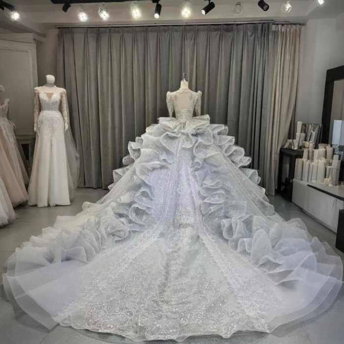 2025 Luxury Wedding Dress Elegant Bridal Gown Flowers Vestidos De Novias Sequined Long Sleeves Evening Party Dress OY11 - Image 2