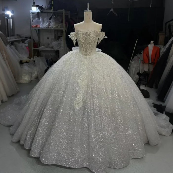 2025 Glitter Grey Wedding Dress Elegant Bridal Gown Vestidos De Novias Sequined Beading Evening Party Dress OY12 - Image 2