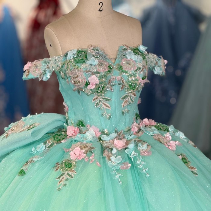 2025 Green Quinceanera Dress Sweet 15 Quinceañera Flowers Vestidos De 15 Años Sequined Beading Lace Evening Party Dress 1229 - Image 3