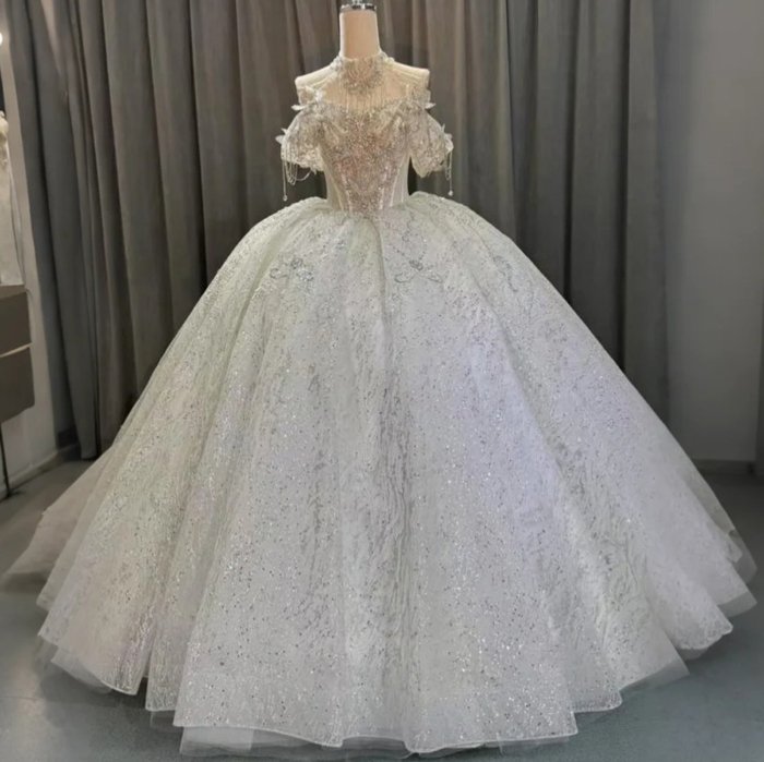 2025 Ball Gown Wedding Dress Elegant Bridal Gown Flowers Vestidos De Novias Sequined Beading Lace Evening Party Dress OY13