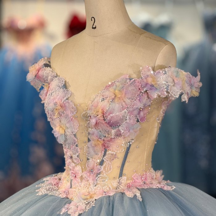 2025 Quinceanera Dress Off Shoulder Sweet 15 Quinceañera Flowers Vestidos De 15 Años Sequined Beading Lace Evening Party Dress 1305 - Image 3