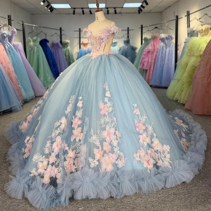 2025 Quinceanera Dress Off Shoulder Sweet 15 Quinceañera Flowers Vestidos De 15 Años Sequined Beading Lace Evening Party Dress 1305 - Image 5