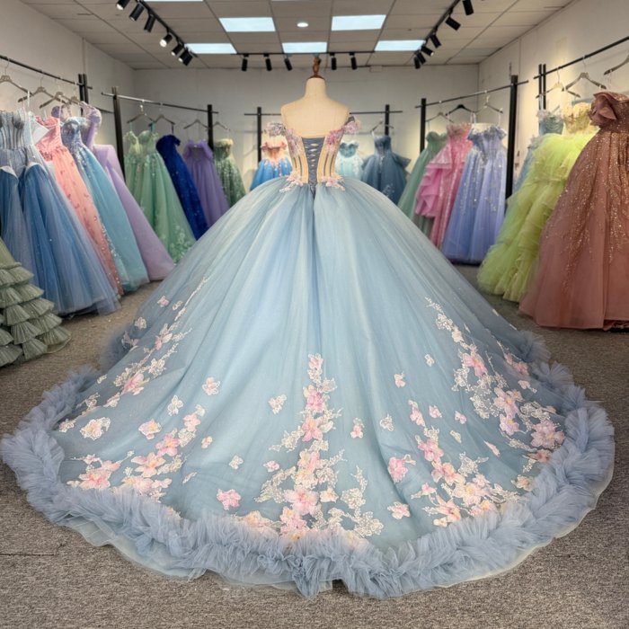 2025 Quinceanera Dress Off Shoulder Sweet 15 Quinceañera Flowers Vestidos De 15 Años Sequined Beading Lace Evening Party Dress 1305 - Image 2