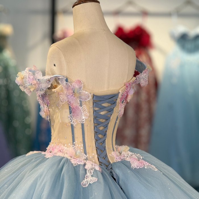 2025 Quinceanera Dress Off Shoulder Sweet 15 Quinceañera Flowers Vestidos De 15 Años Sequined Beading Lace Evening Party Dress 1305 - Image 4