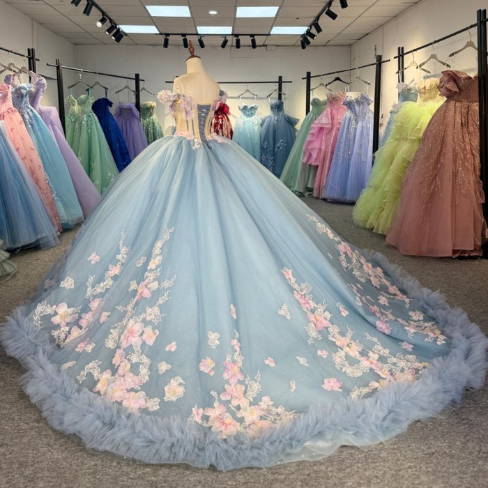 2025 Quinceanera Dress Off Shoulder Sweet 15 Quinceañera Flowers Vestidos De 15 Años Sequined Beading Lace Evening Party Dress 1305 - Image 6
