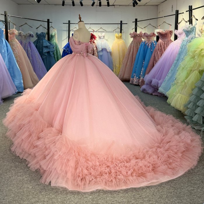2025 Pink Quinceanera Dress Sweet 15 Rosa Quinceañera Flowers Vestidos De 15 Años Off Shoulder Sequined Beading Lace Evening Party Dress 1311 - Image 6