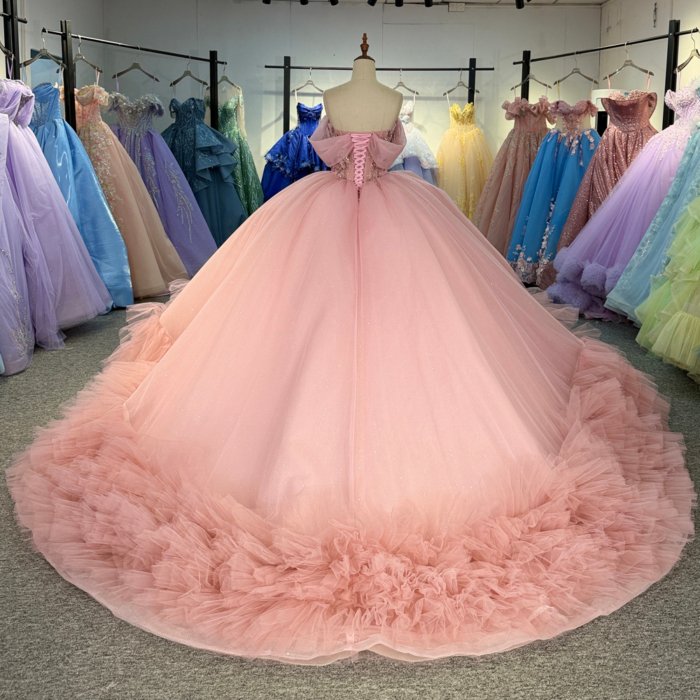2025 Pink Quinceanera Dress Sweet 15 Rosa Quinceañera Flowers Vestidos De 15 Años Off Shoulder Sequined Beading Lace Evening Party Dress 1311 - Image 2