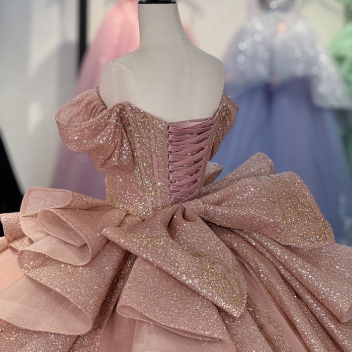 2025 Rose Gold Quinceanera Dress Sweet 15 Quinceañera Flowers Off Shoulder Vestidos De 15 Años Sequined Beading Lace Evening Party Dress 1331 - Image 4