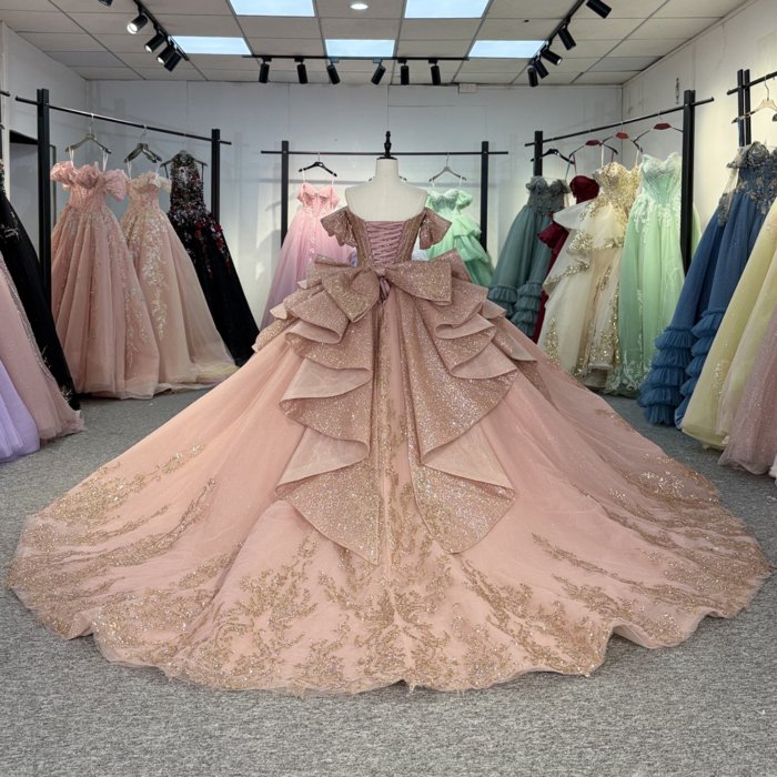 2025 Rose Gold Quinceanera Dress Sweet 15 Quinceañera Flowers Off Shoulder Vestidos De 15 Años Sequined Beading Lace Evening Party Dress 1331 - Image 2