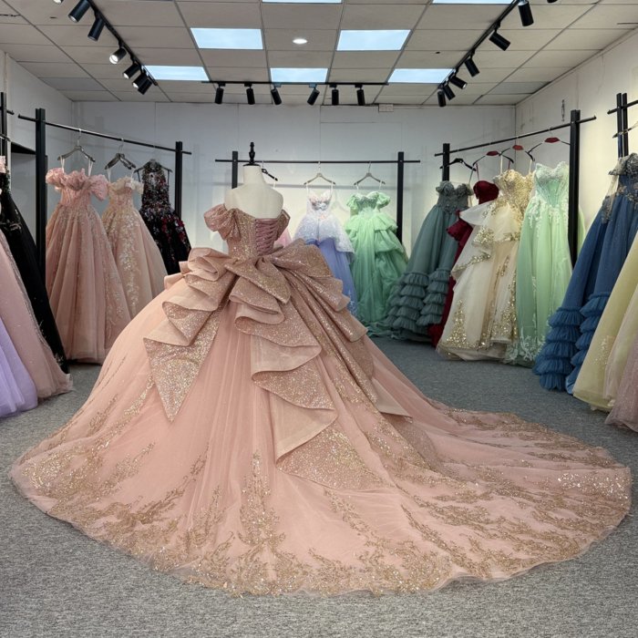 2025 Rose Gold Quinceanera Dress Sweet 15 Quinceañera Flowers Off Shoulder Vestidos De 15 Años Sequined Beading Lace Evening Party Dress 1331 - Image 5