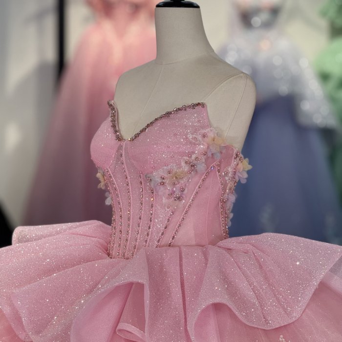 2025 Pink Quinceanera Dress Strapless Sweet 15 Quinceañera Flowers Vestidos De 15 Años Sequined Beading Lace Evening Party Dress 1341 - Image 3