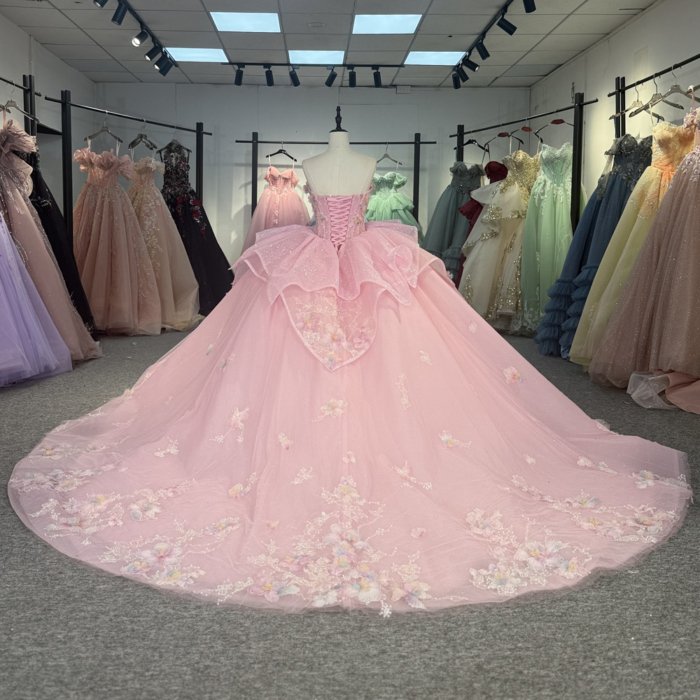 2025 Pink Quinceanera Dress Strapless Sweet 15 Quinceañera Flowers Vestidos De 15 Años Sequined Beading Lace Evening Party Dress 1341 - Image 2