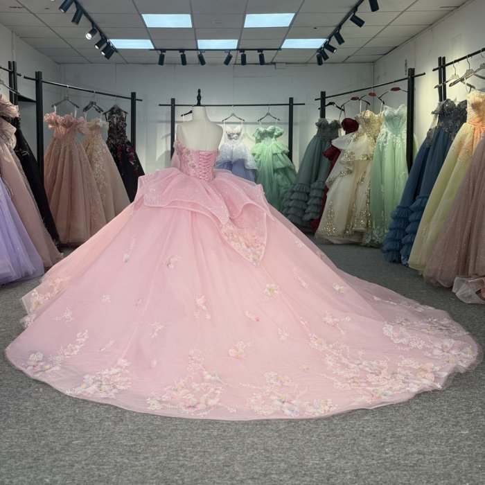 2025 Pink Quinceanera Dress Strapless Sweet 15 Quinceañera Flowers Vestidos De 15 Años Sequined Beading Lace Evening Party Dress 1341 - Image 6