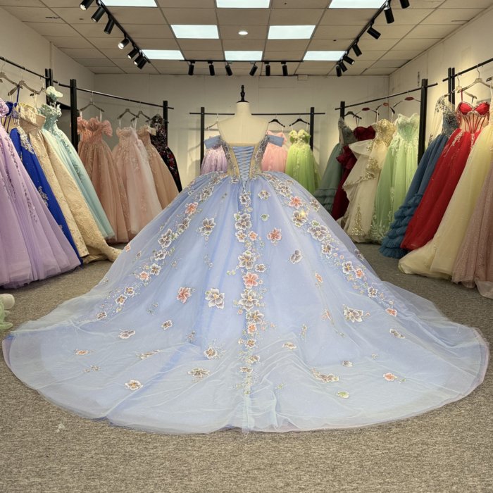2025 Blue Quinceanera Dress Sweet 15 Quinceañera Flowers Vestidos De 15 Años Sequined Beading Lace Evening Party Dress 1343 - Image 2