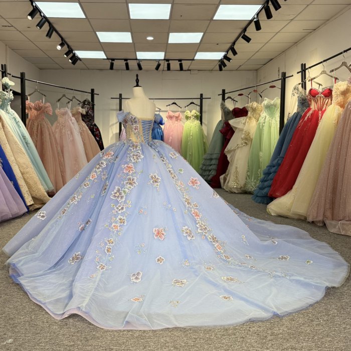 2025 Blue Quinceanera Dress Sweet 15 Quinceañera Flowers Vestidos De 15 Años Sequined Beading Lace Evening Party Dress 1343 - Image 6