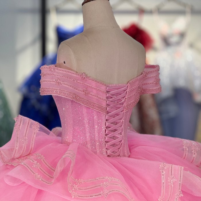 2025 Pink Quinceanera Dress Off Shoulder Sweet 15 Quinceañera Flowers Vestidos De 15 Años Sequined Beading Lace Evening Party Dress 1352 - Image 4