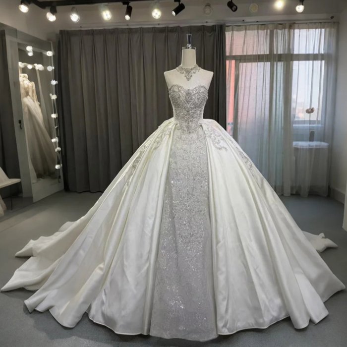 2025 Satin 2 in 1 Wedding Dress Elegant Bridal Gown Flowers Vestidos De Novias Sequined Beading Lace Evening Party Dress OY14 - Image 2